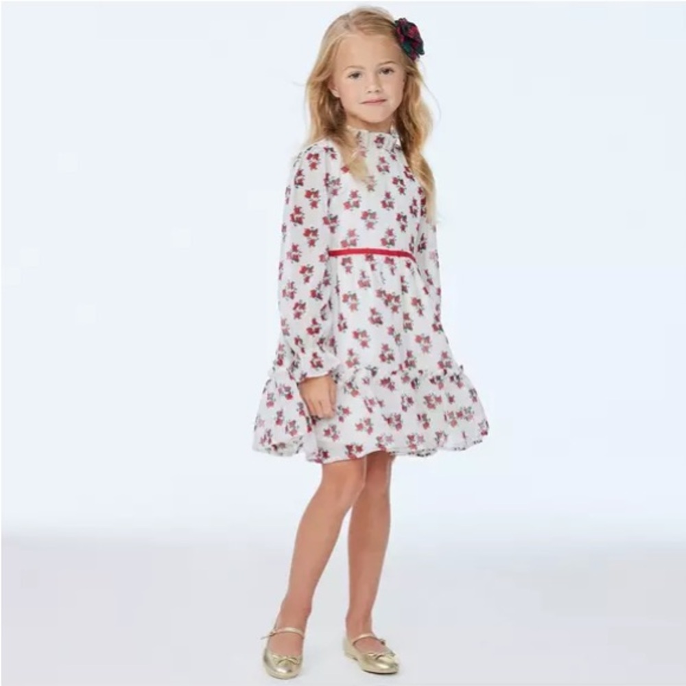 Janie and Jack The Holiday Frills Red Rose Floral Ruffle Dress - Girls Size 6